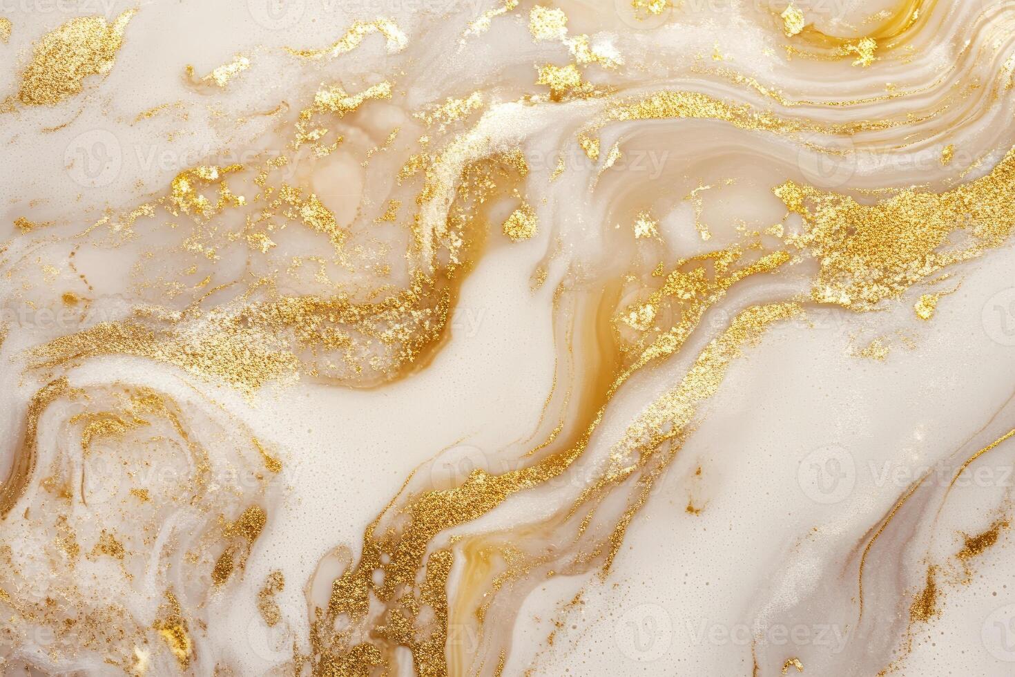 Abstract Swirling Gold and White Liquid Marble photo