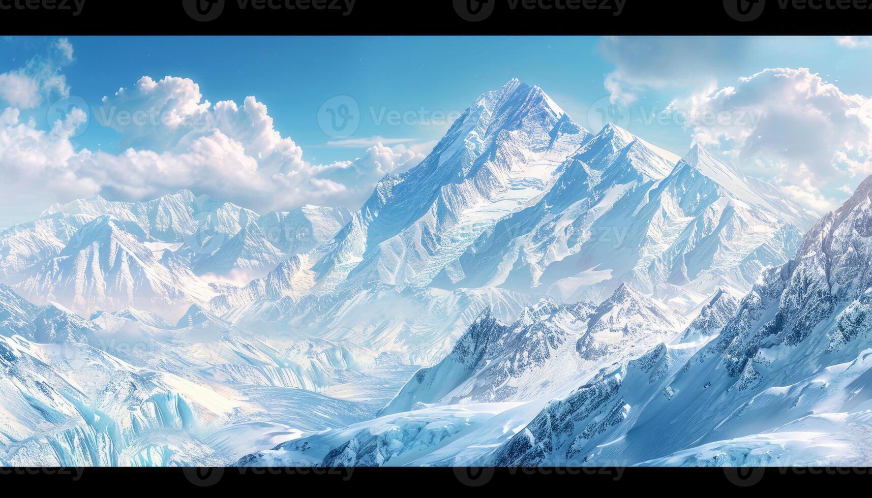 Majestic Snowy Mountain Range with a Blue Sky and Puffy Clouds photo
