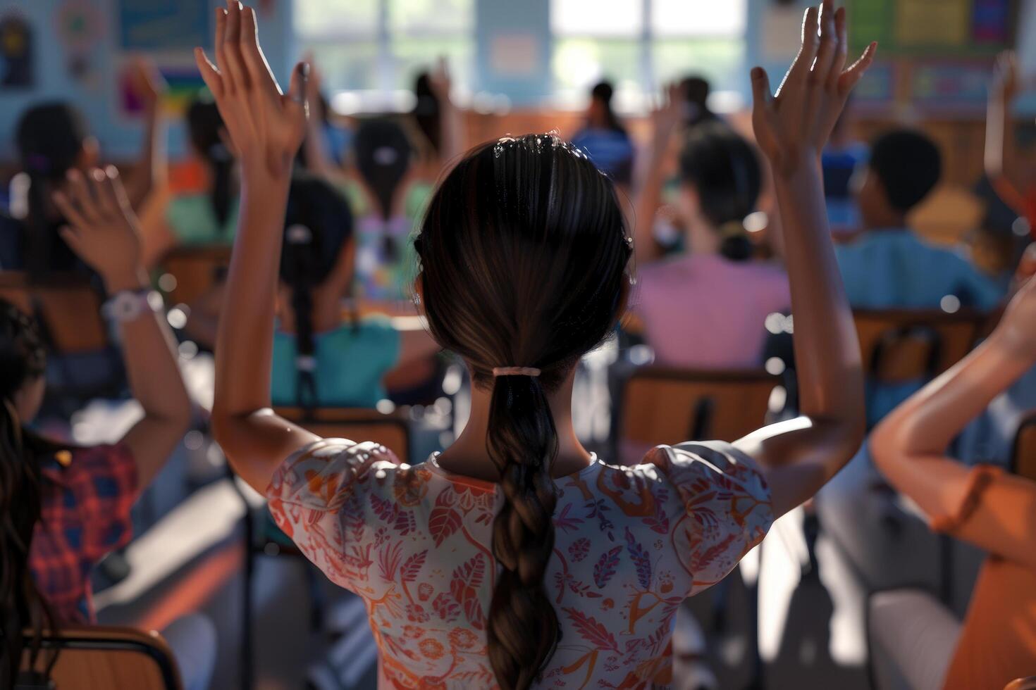 A Student Raises Their Hand in a Classroom Setting photo