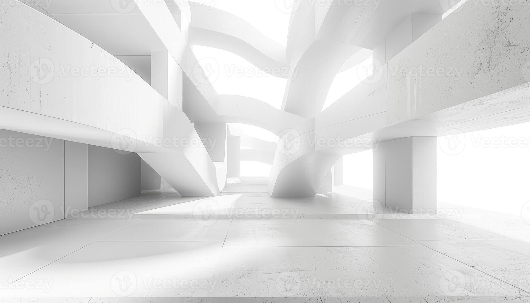 White Concrete Abstract Architecture with Curved Walls and Geometric Shapes photo