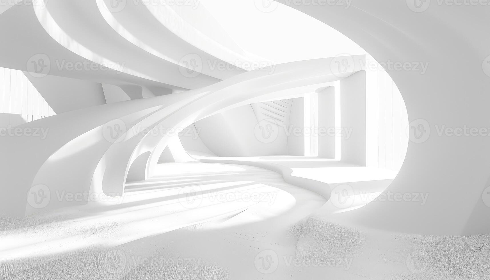 Abstract White Interior with Curved Walls and Architectural Details photo