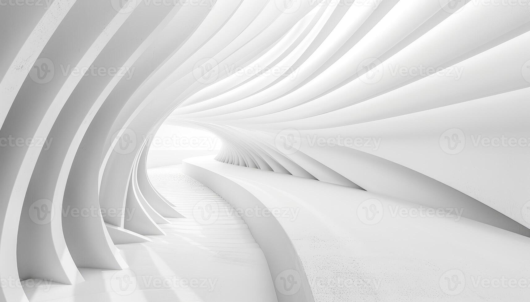 White Abstract Architectural Interior with Curved Walls and Path photo