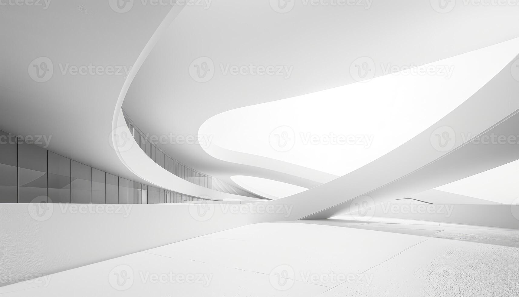 Modern White Architecture With Curved Walls and Glass Panels photo