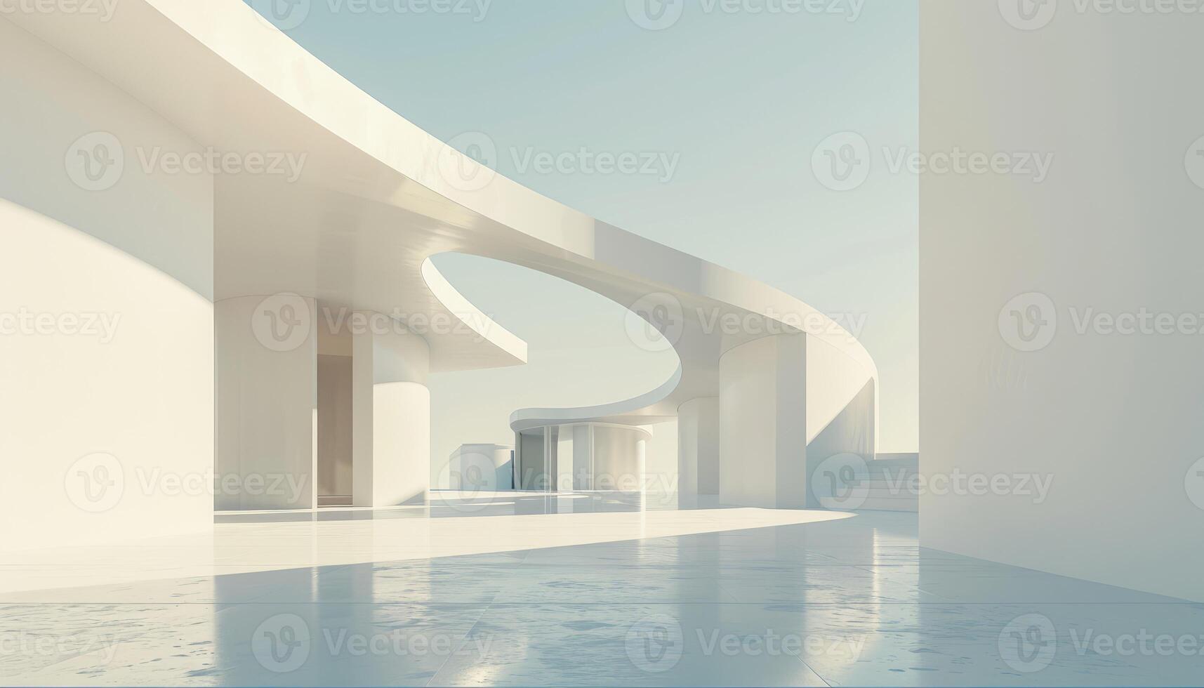 Minimalist White Architecture with Curved Walls and Openings photo