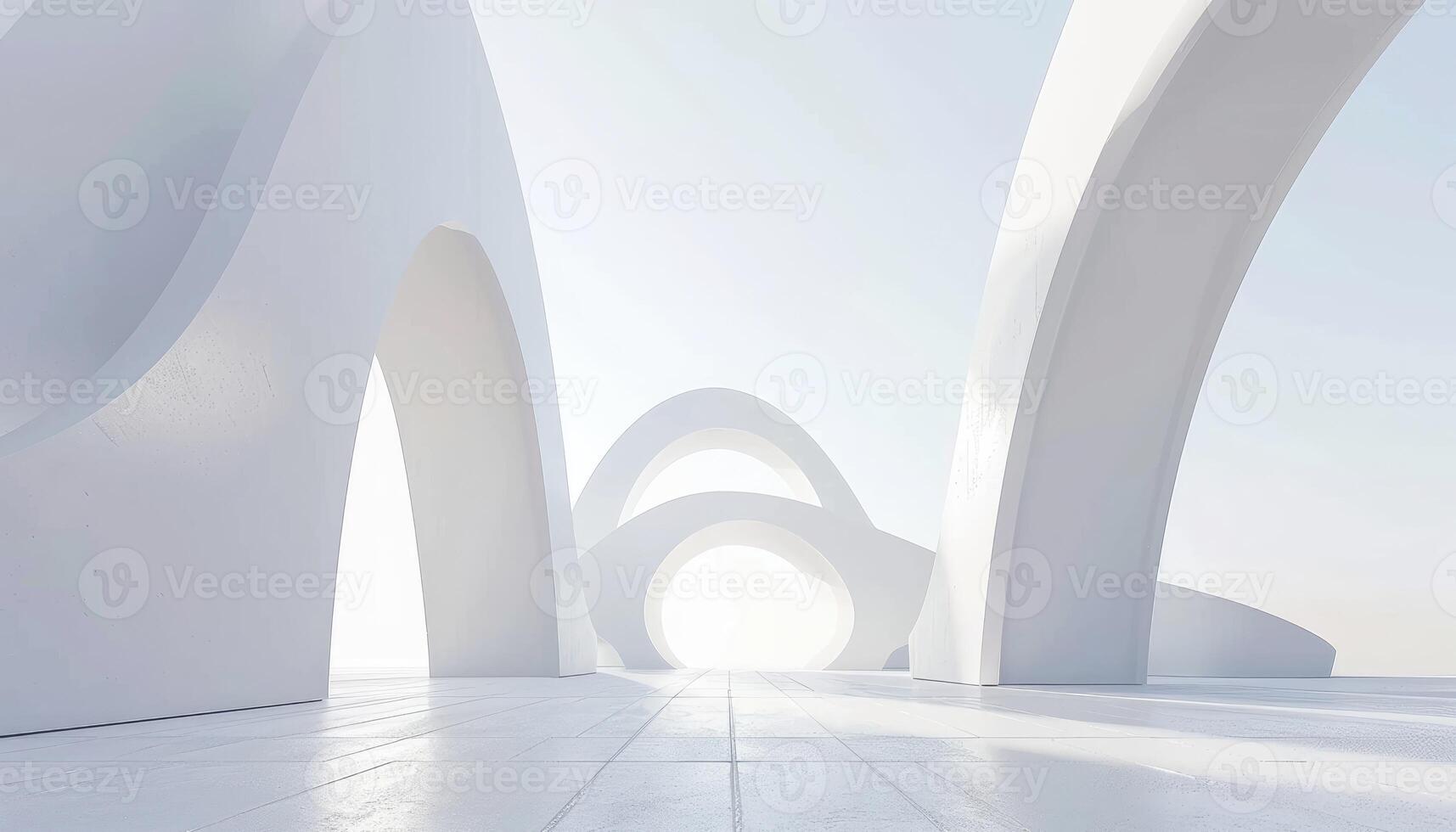 Abstract Architecture with White Arches and a Bright Horizon photo