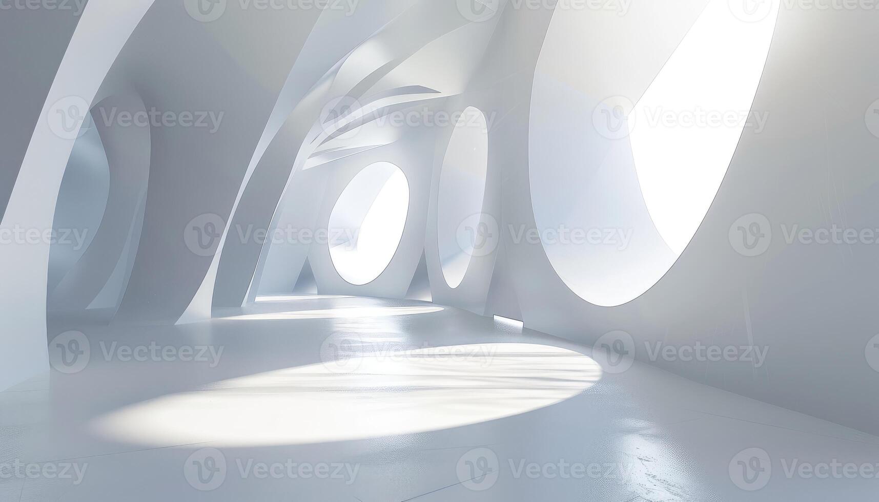 White Curved Walls with Circular Openings and Bright Light photo