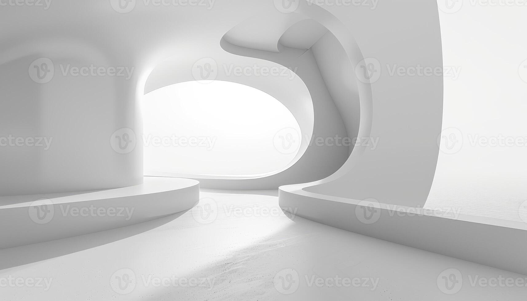 Abstract White Architectural Interior with Curved Walls and a Circular Window photo
