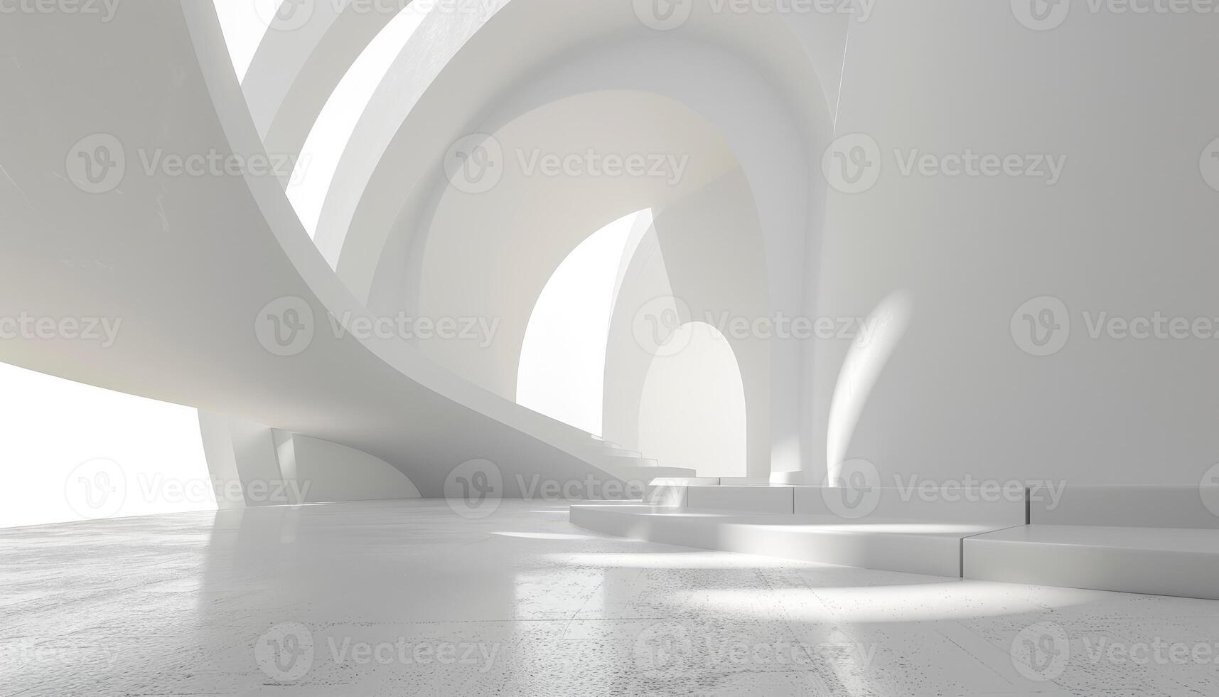White Abstract Architectural Interior with Steps and Light photo