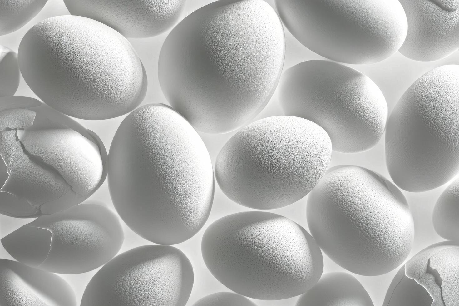 Fresh white eggs arranged neatly on a light surface for a culinary background or recipe photo