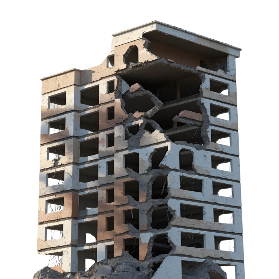 Destroyed skyscraper after earthquake png