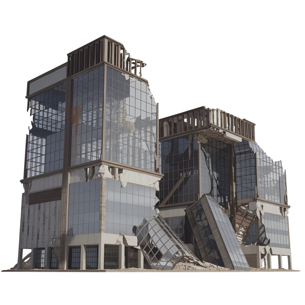 Destroyed skyscraper after earthquake png