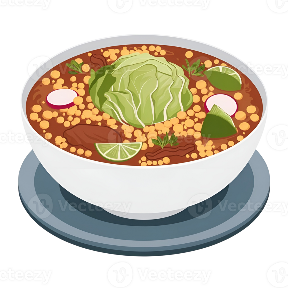 A bowl of soup with cabbage and other vegetables png