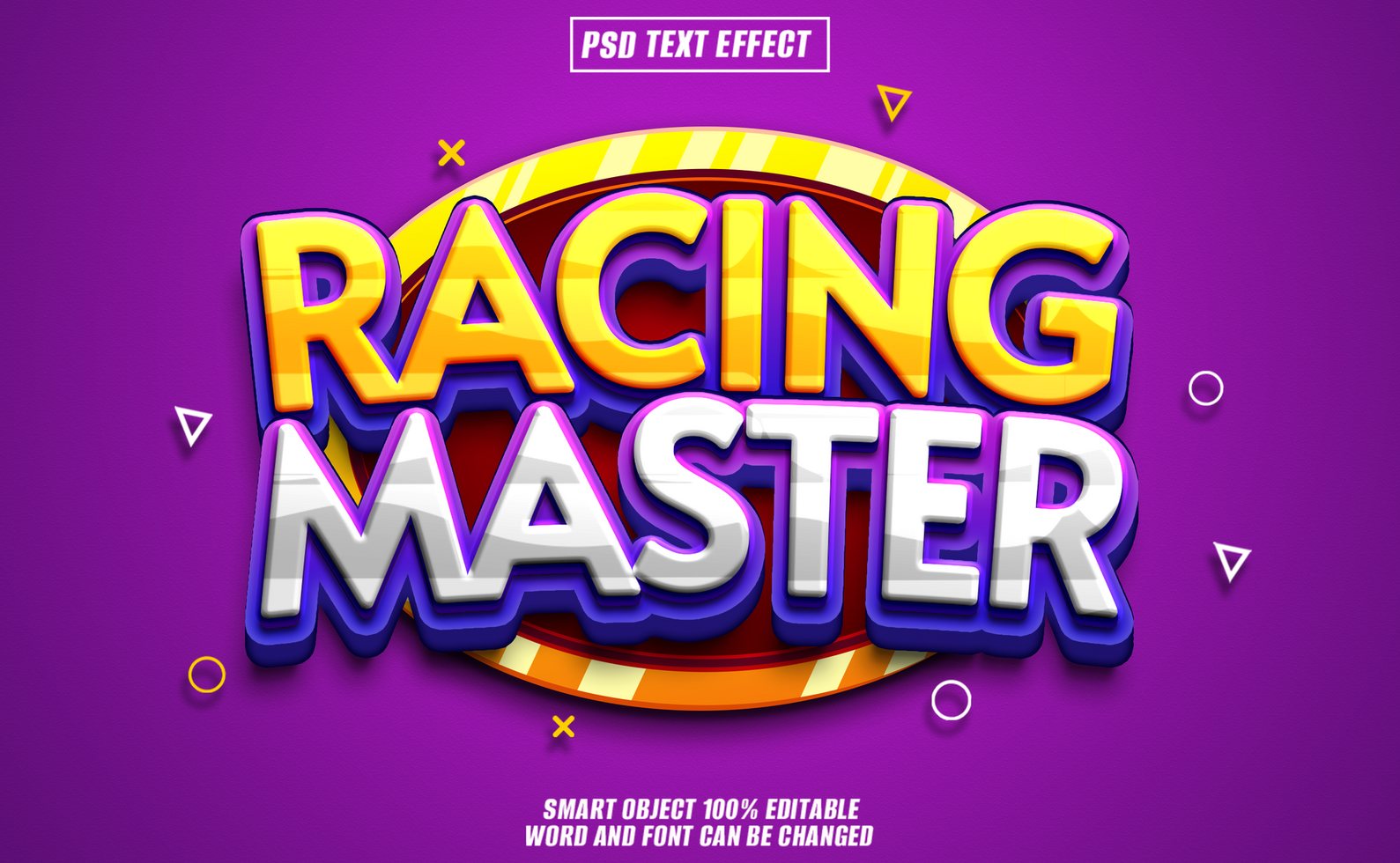 3D text effect with the words Racing Master in a colorful and stylized design. psd