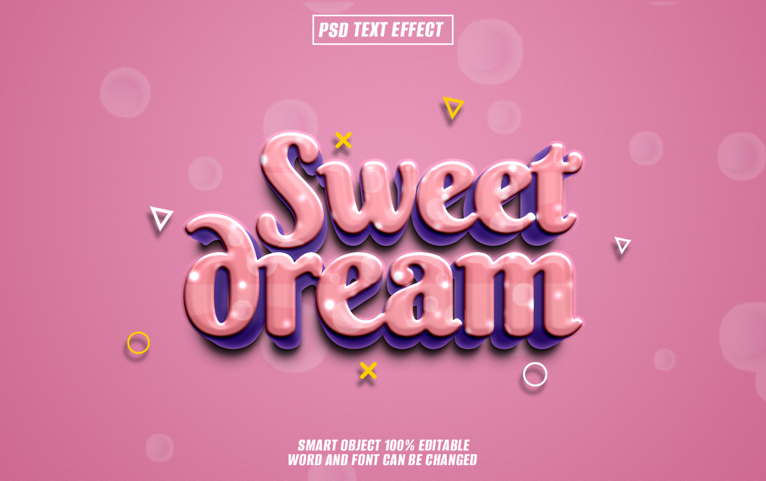 3D pink and purple text effect Sweet dream written in a playful, bubbly style on a pink background psd