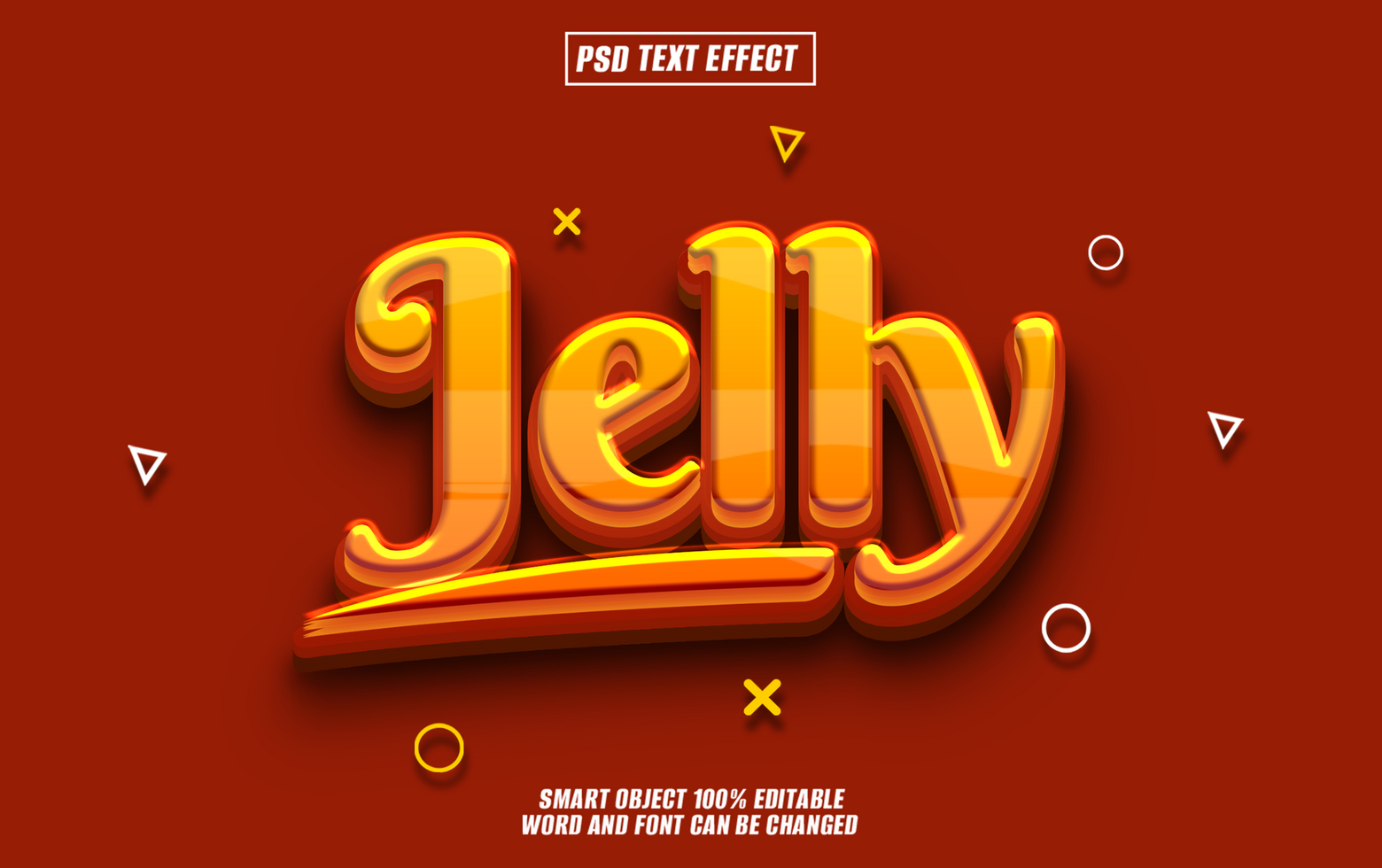 3D text effect Jelly in a glossy orange and yellow style with a red background. psd
