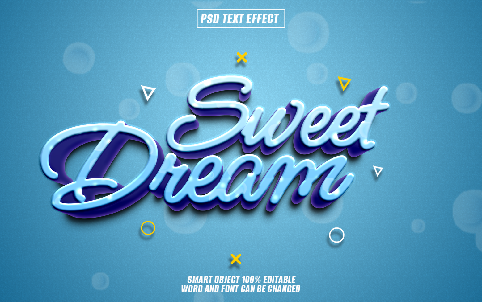 A 3D text effect Sweet Dream in a blue and purple gradient psd