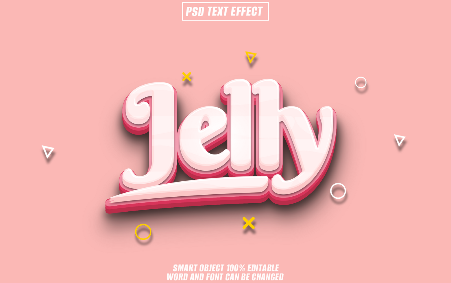 3D text effect Jelly with white and pink colors on a pink background, with editable text and layered style. psd