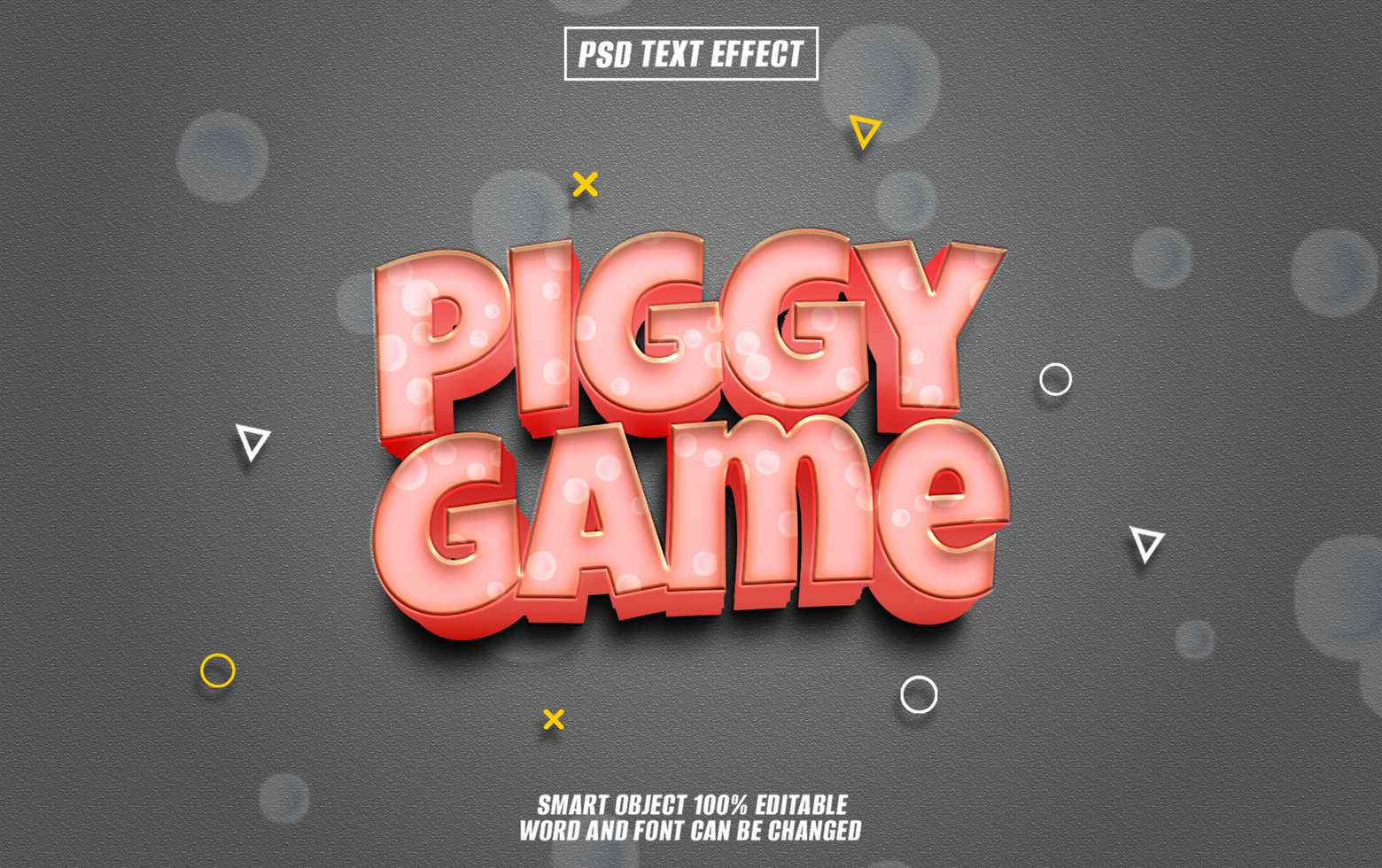 3D text effect of Piggy Game in red and gold colors on a gray background. psd