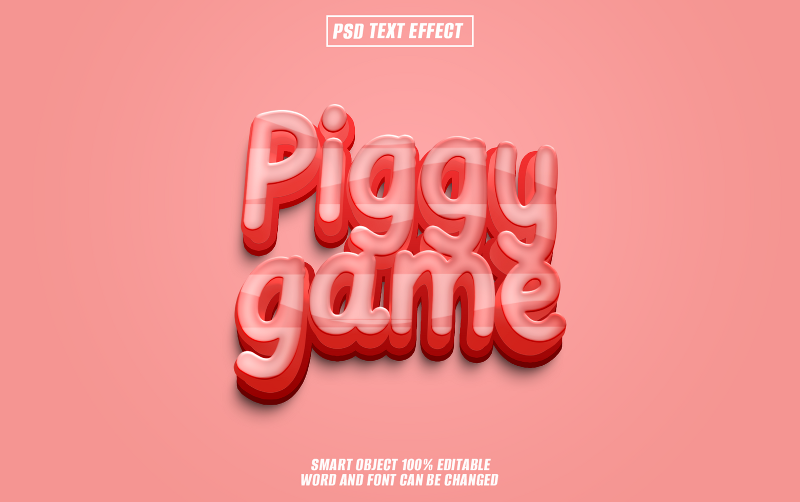 3D text effect of Piggy game in red and white with pink background. psd