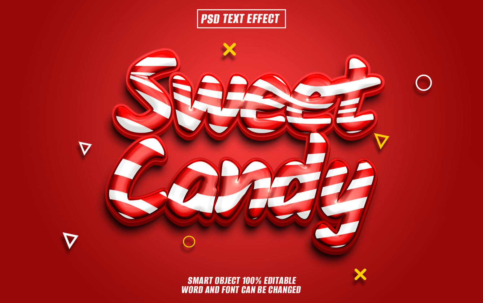3D Text Effect of Sweet Candy with Red and White Striped Candy Cane Design. psd