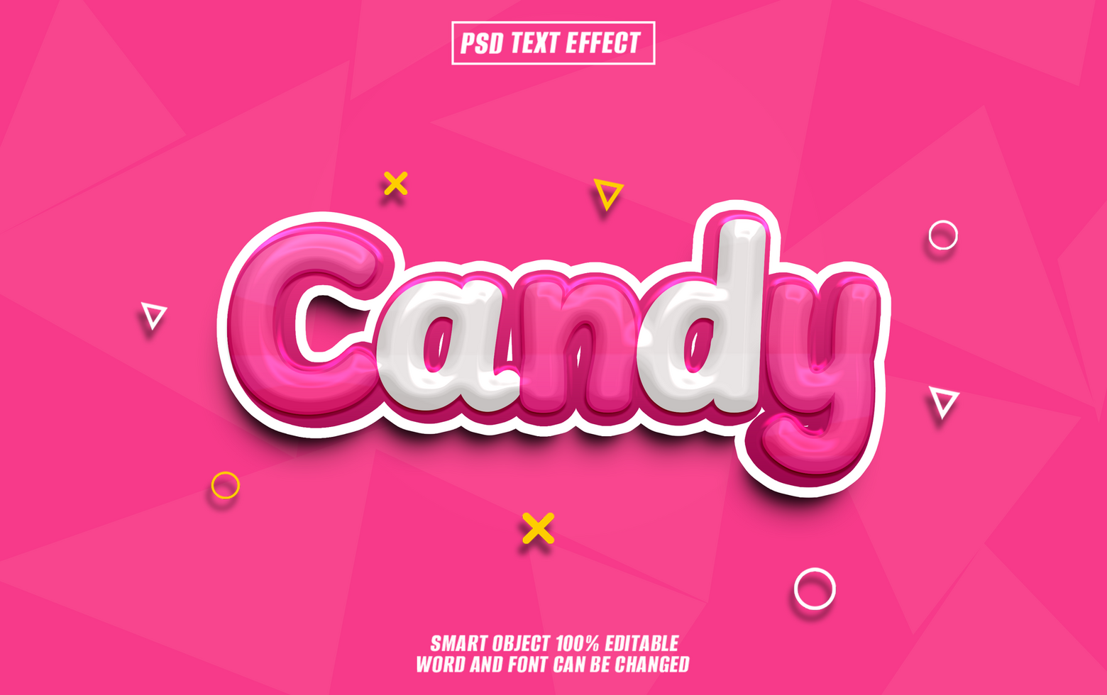 3D candy text effect with pink and white colors on a pink background. psd