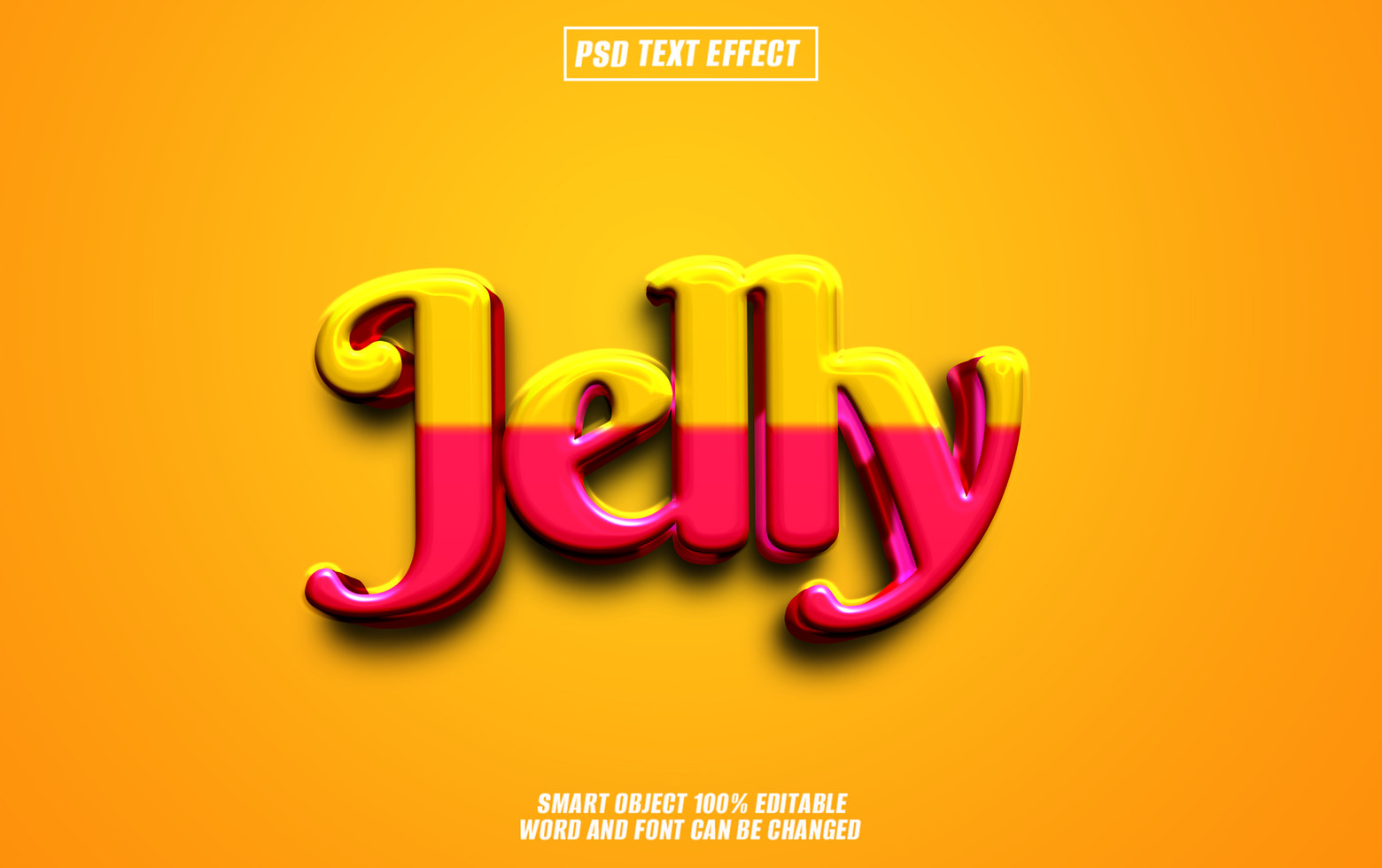 3D Text Effect Jelly, Pink and Yellow Colors. psd