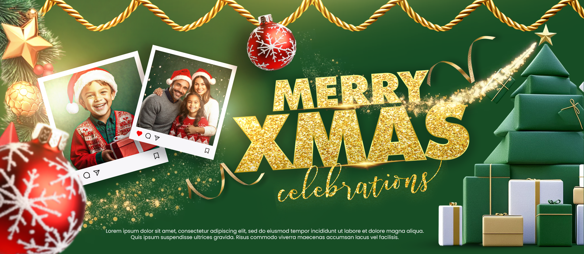 Happy Merry Christmas banner template design for social media post Xmas greeting card background psd