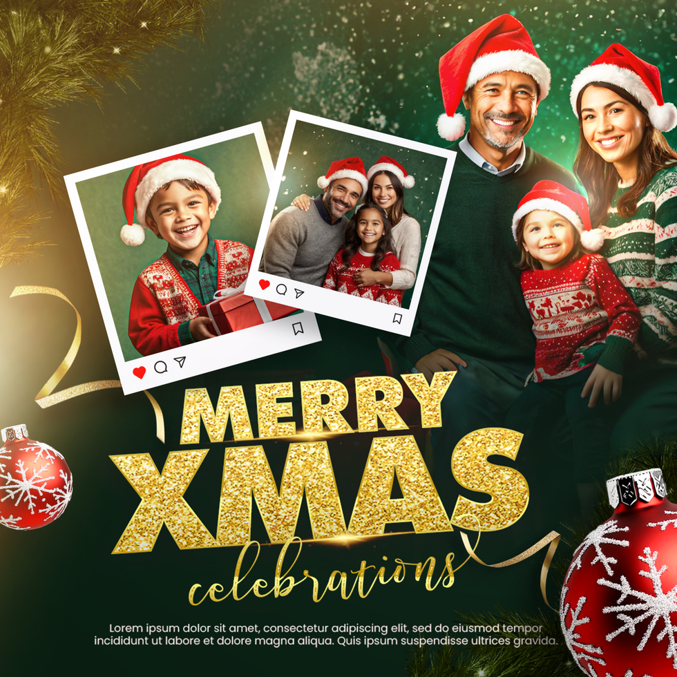 Happy Merry Christmas poster template design for social media post Xmas greeting card background psd