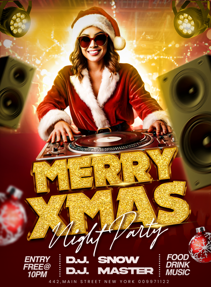 Christmas Dj party poster design Happy Xmas party invitation card Christmas party with Santa psd