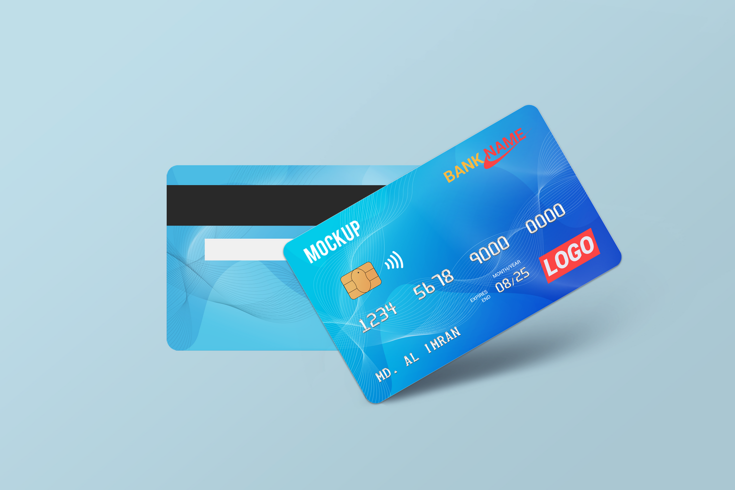 Two Smart card, Debit Card, Credit Card Mockup Template psd