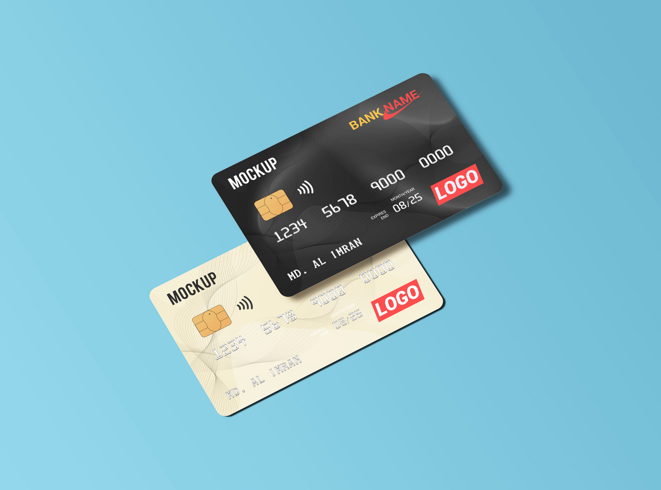 Two Black and White Smart card, Debit Card Mockup Template psd