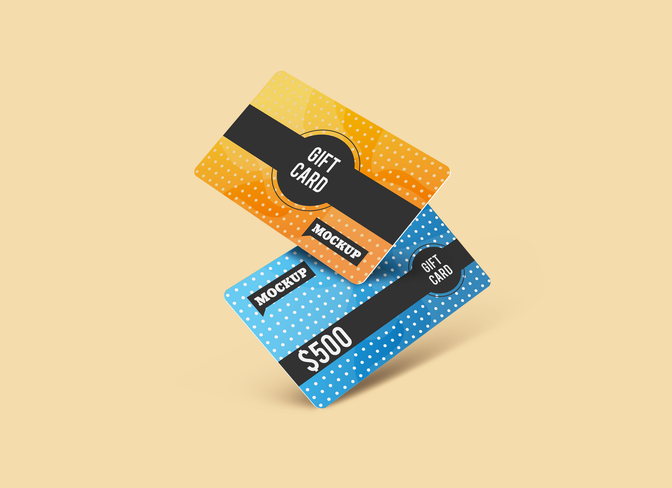 Two Yellow and Blue Front View Gift Card Mockup psd