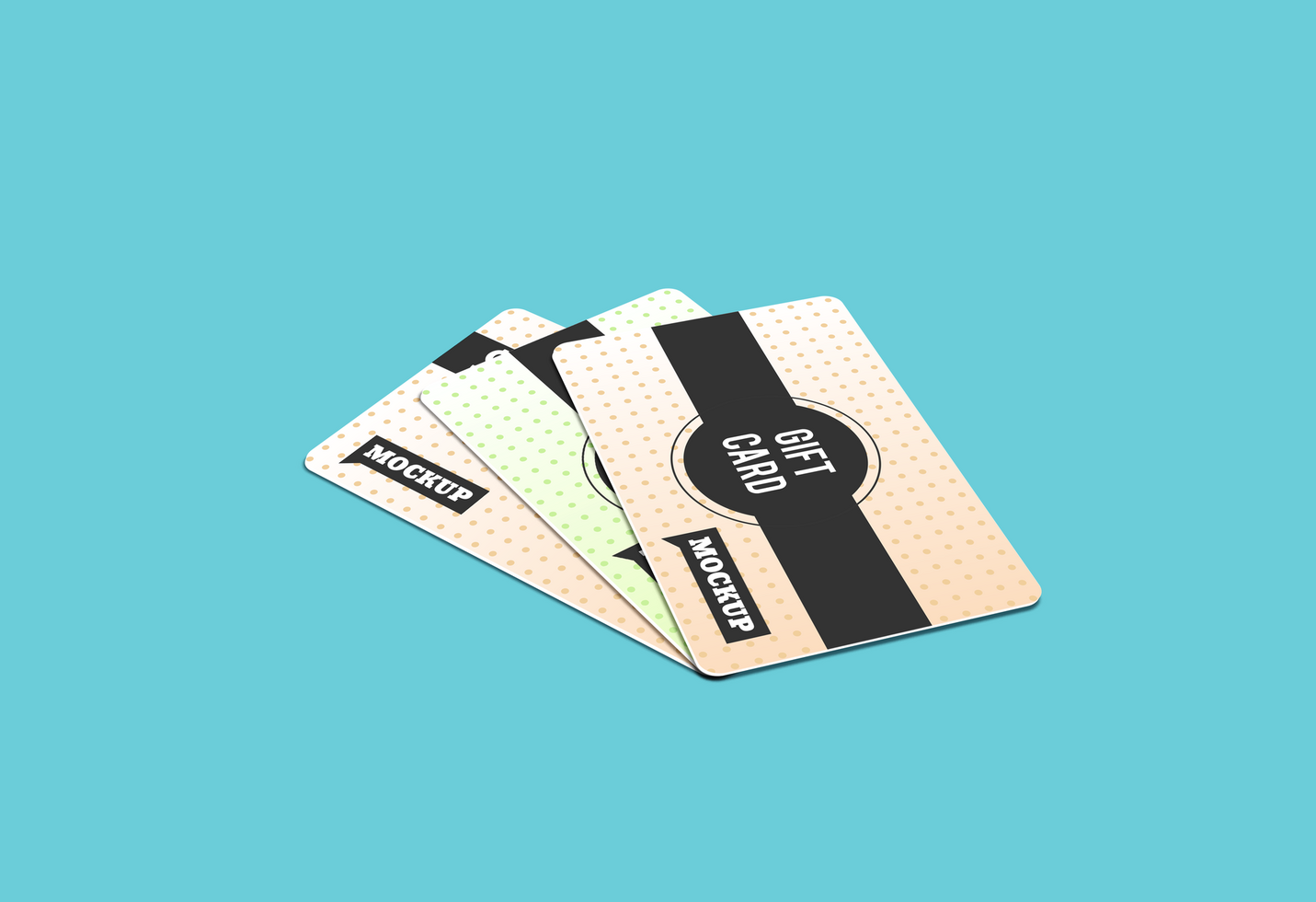 Three Down Style Front View Gift Card Mockup psd