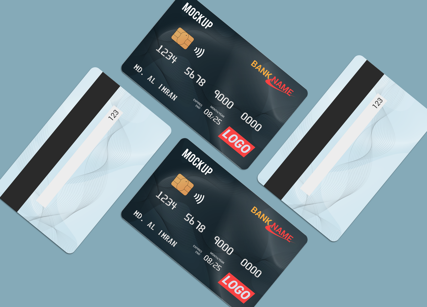 Four Zigzag Smart card, Debit Card Mockup Template psd