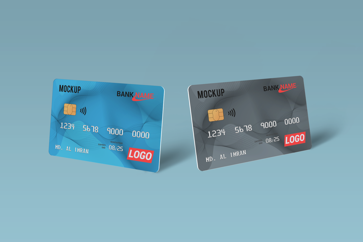Two Left and Right Smart card, Debit Card Mockup Template psd