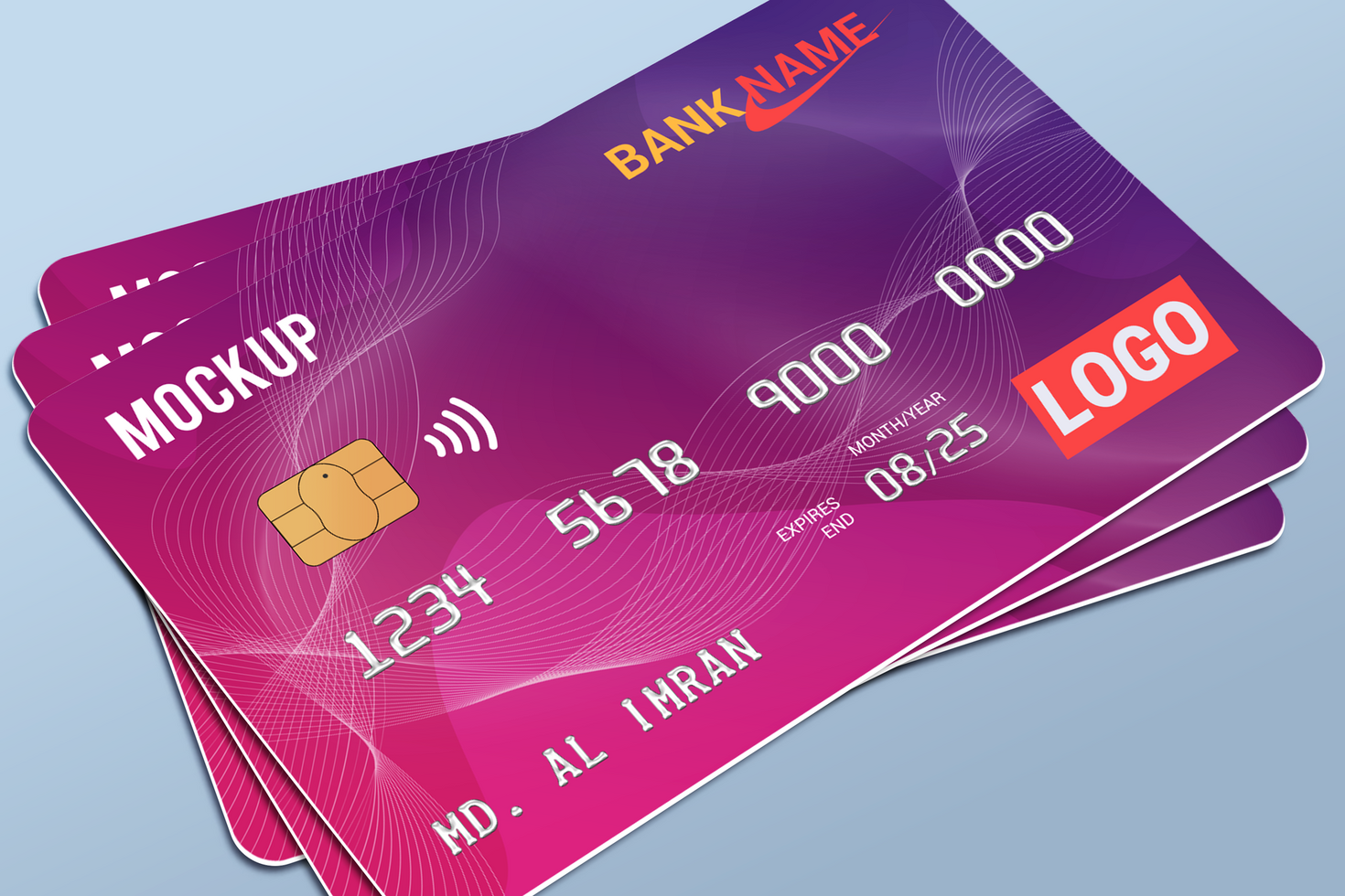Three Closeup Smart card, Debit Card Mockup Template psd