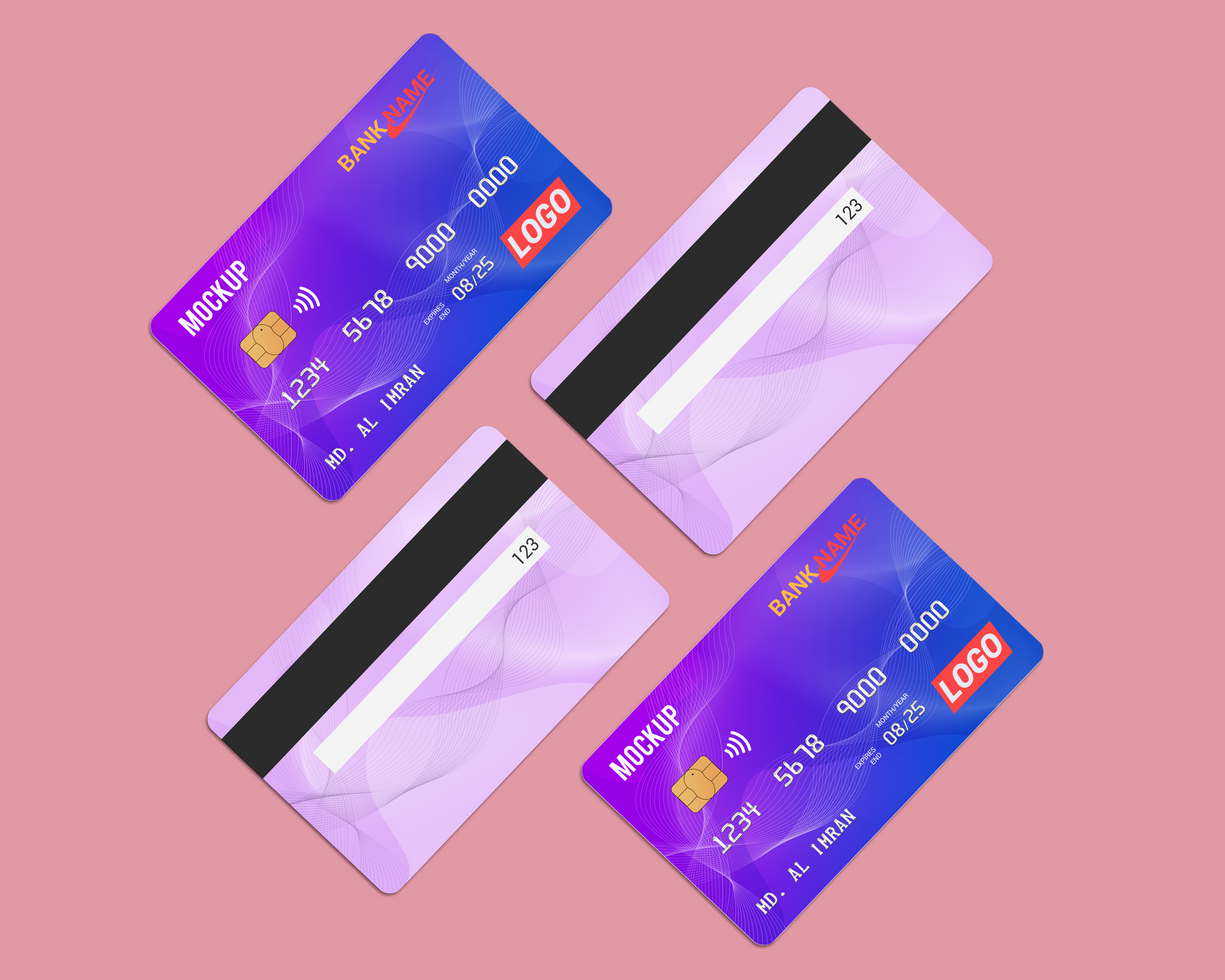Four Pink Smart card, Debit Card Mockup Template psd