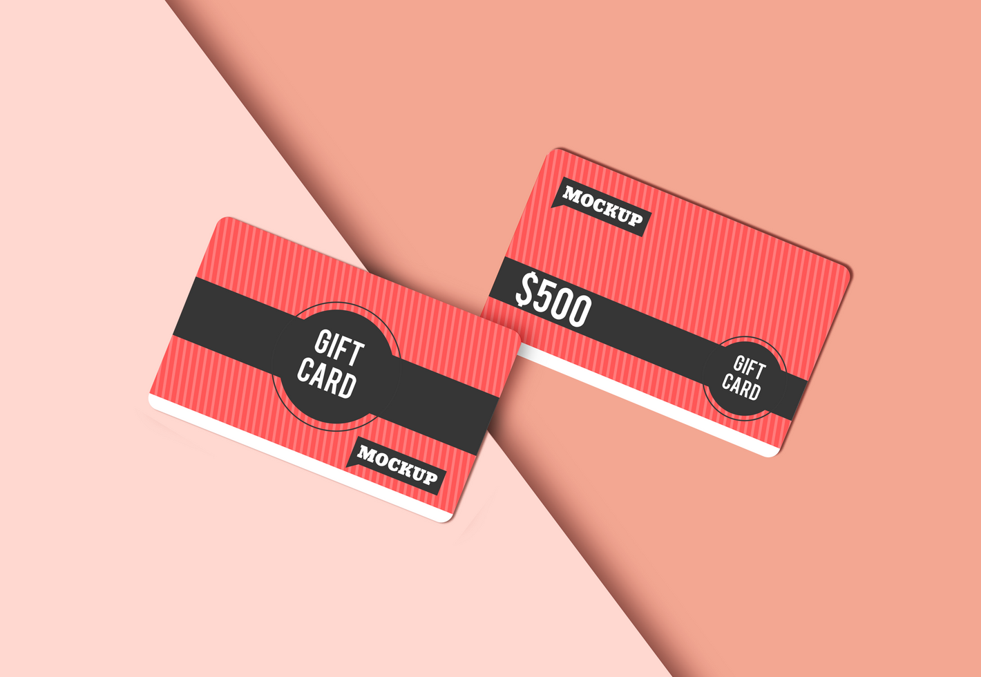Two Up and Down View Gift Card Mockup psd