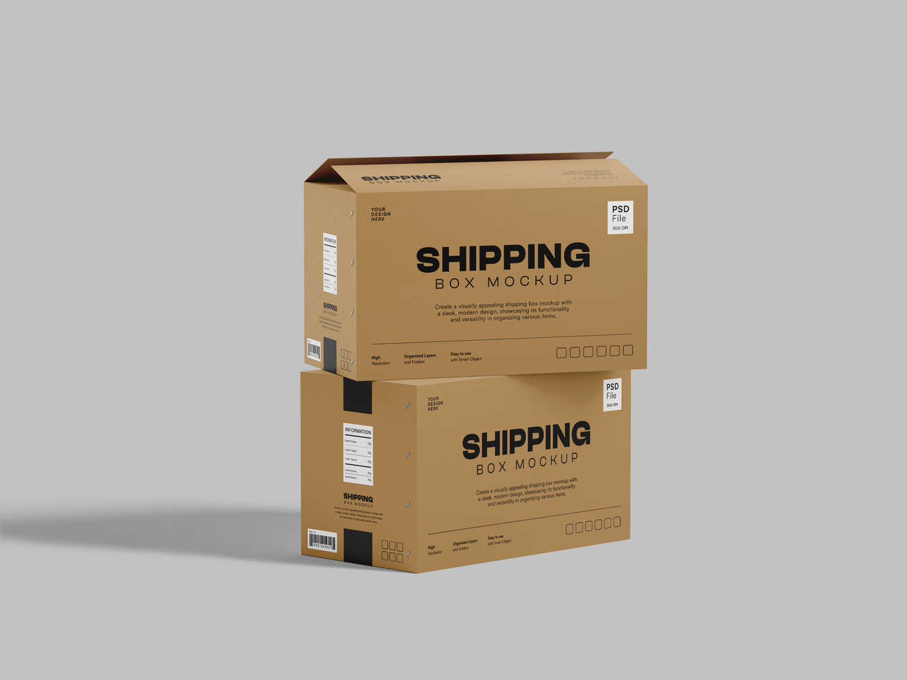 Two Shipping Box 3D Render Mockup psd