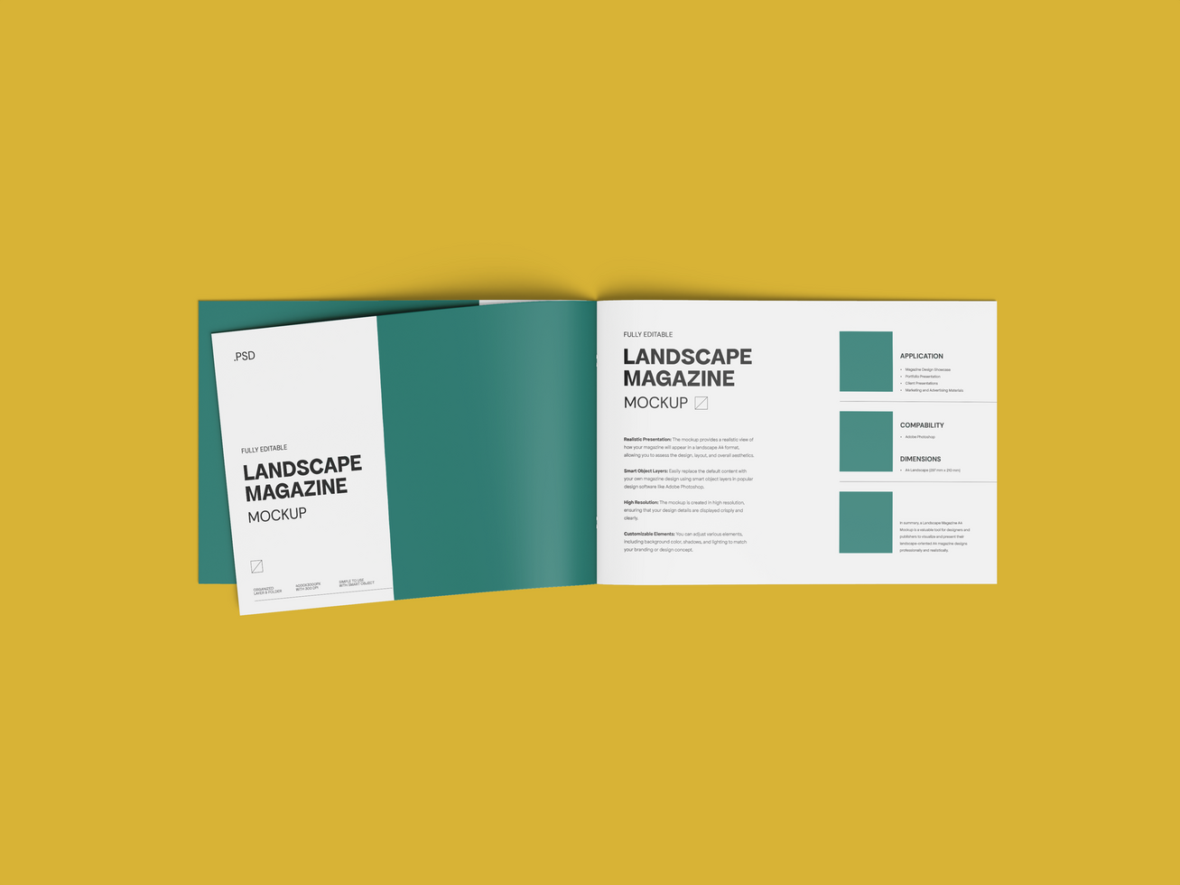 Landscape Magazine with Open Page Mockup psd