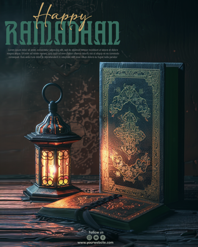 Happy Ramadhan Social Media Template design or Arabic Lantern and islamic background psd
