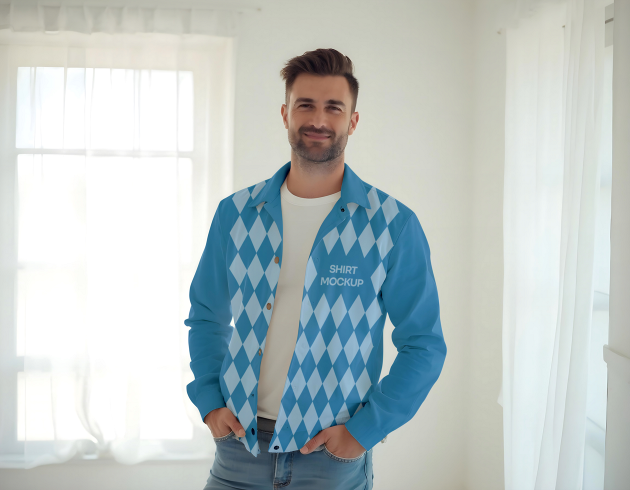Light Blue Shirt Clothes Model Mockup Template psd