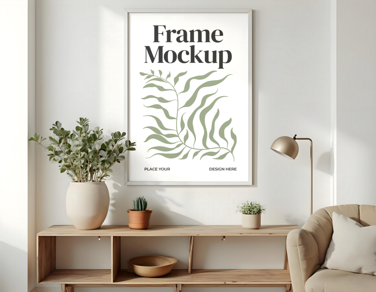 minimalist simpe frame mockup in living room psd