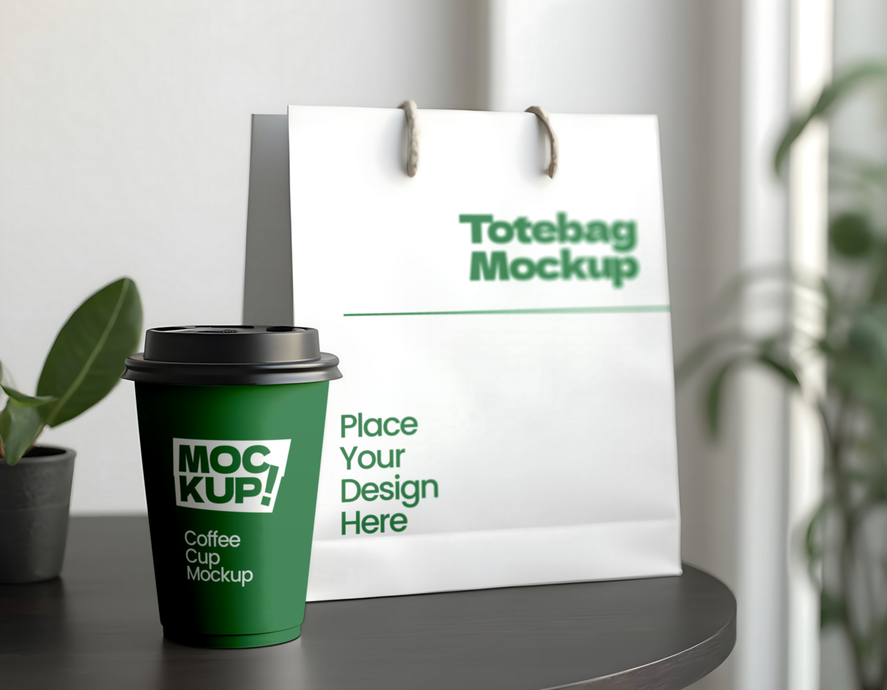 Glass And Bag branding coffee shop store mockup psd
