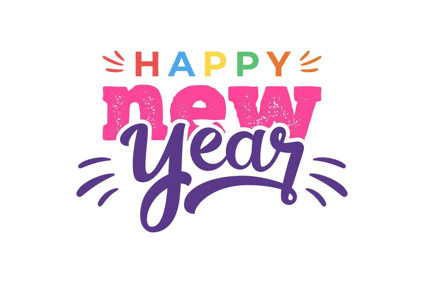 happy new year text calligraphy design on white background vector