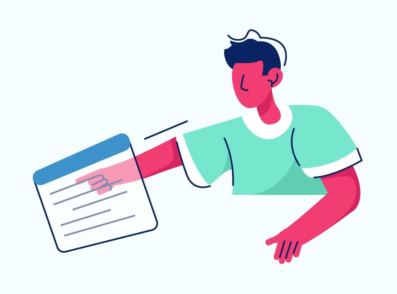 Programmer at work process illustration. With laptop flat style concept. Specialist coding new project using computer. Software coding testing debugging vector