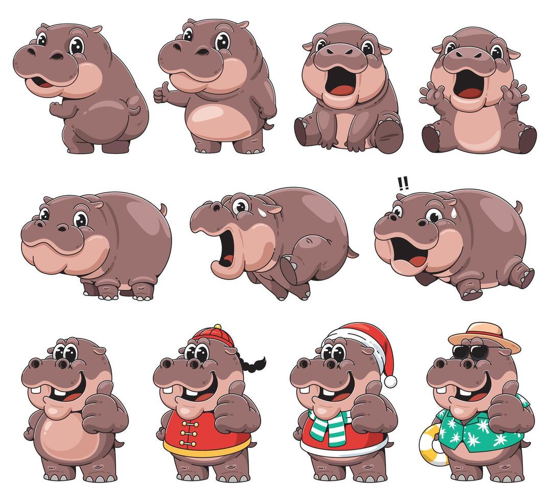Cute Cartoon Hippo Character Illustration vector