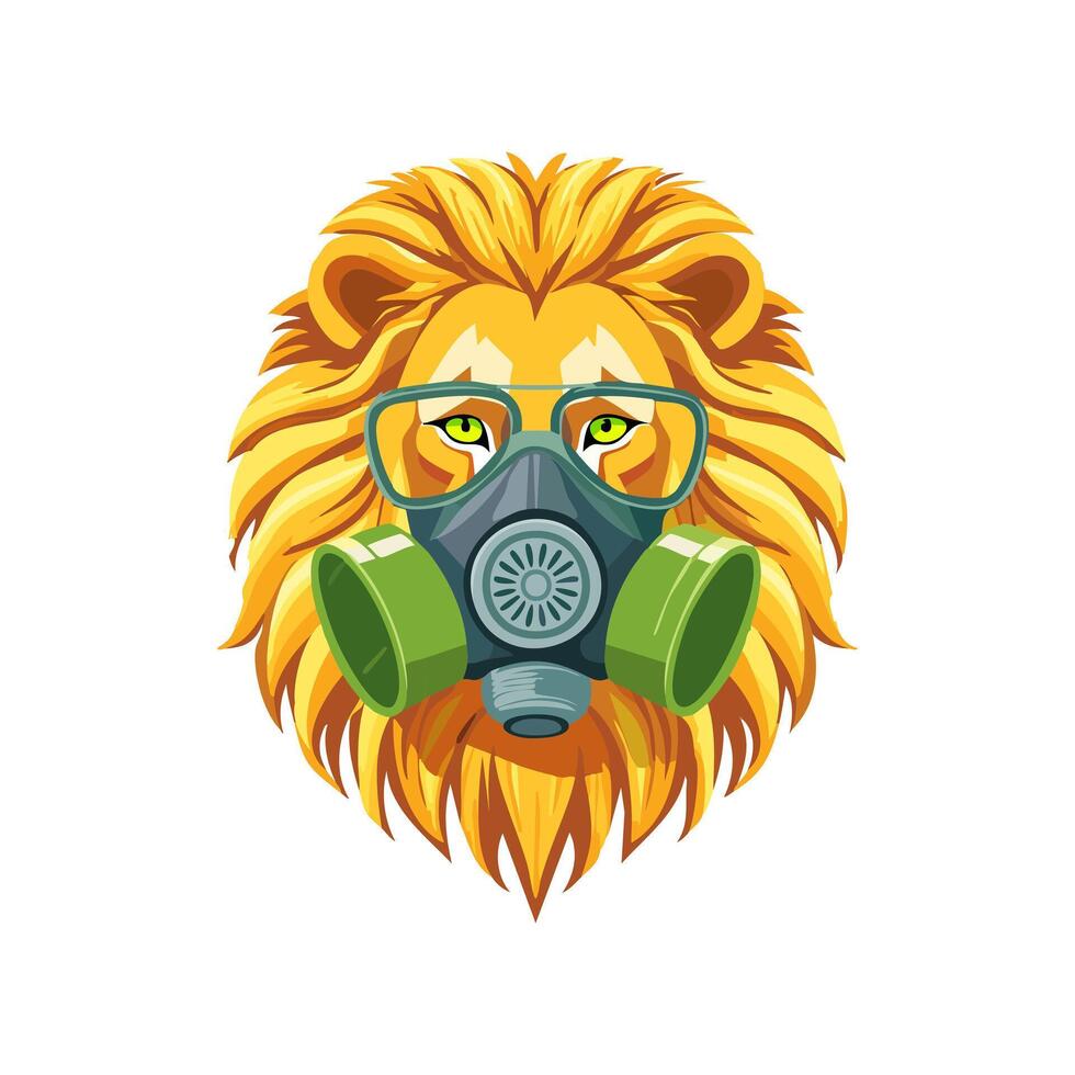 Lion wearing a gas mask vector
