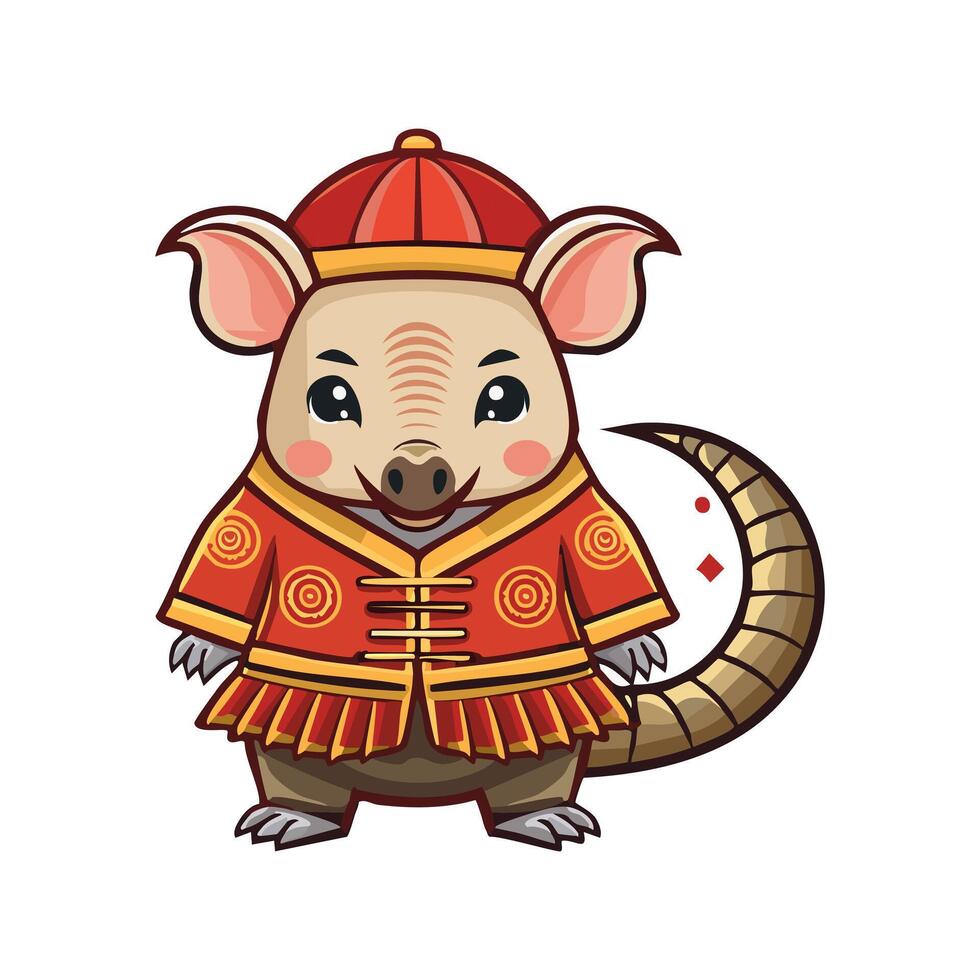 Cute Armadillo with traditional Chinese clothing vector
