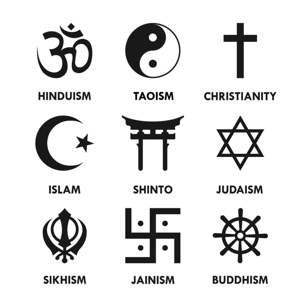 Religious symbols icon collection. Set of different religion culture sign on white background illustration vector